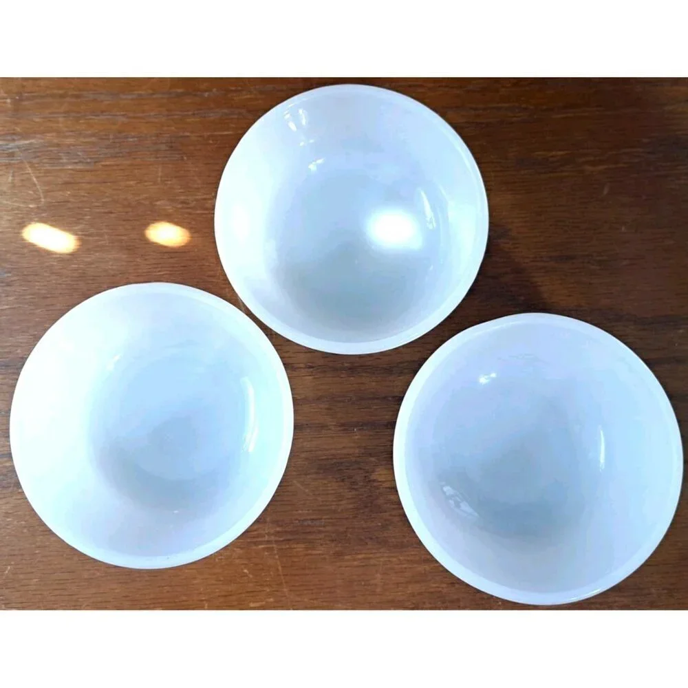 Fire King Anchor Hocking Vintage 3 Ramekins 6 oz Custard Cups White Milk Glass